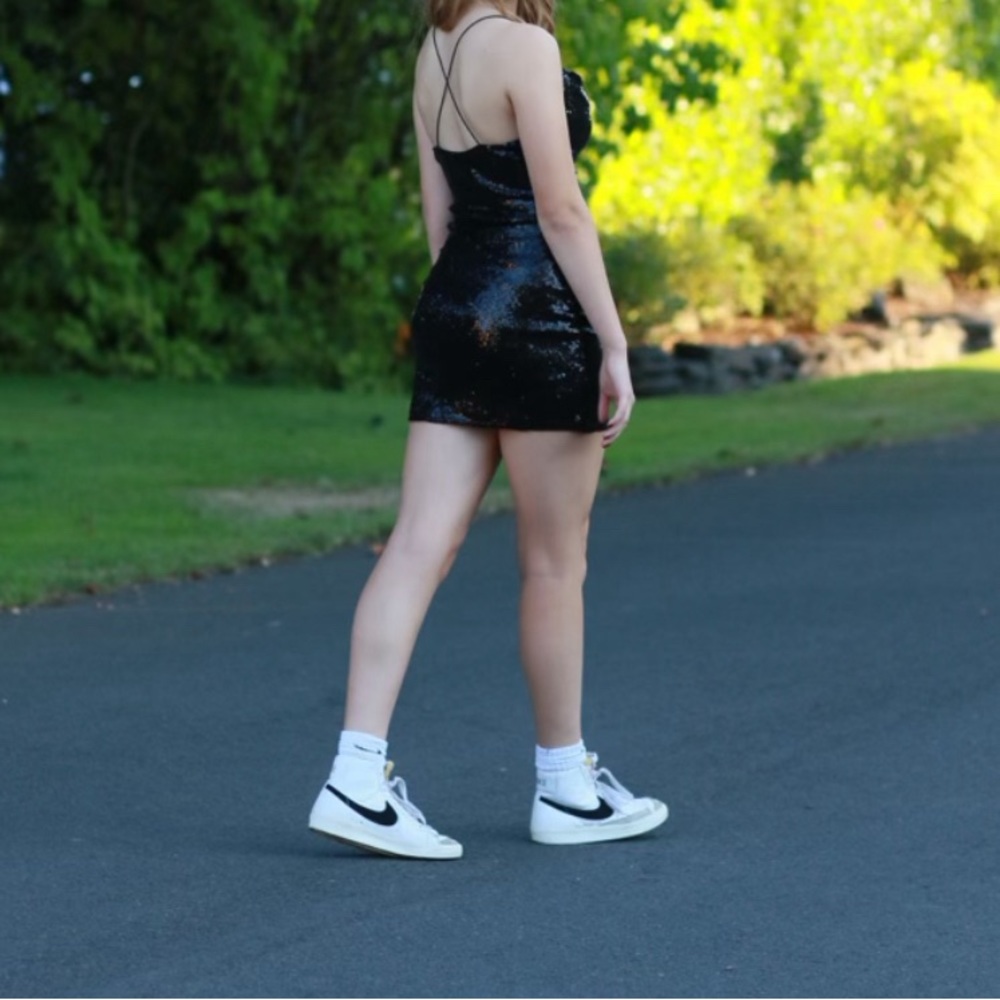 Elegant Black Sequin Mini Dress